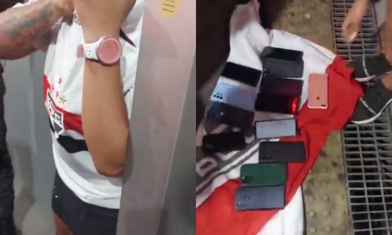 VÍDEO | Torcedora do São Paulo é presa com 14 celulares debaixo da blusa