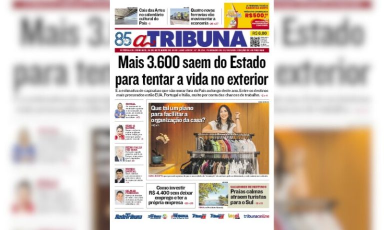 Veja os destaques do jornal A Tribuna deste domingo, 24 de setembro