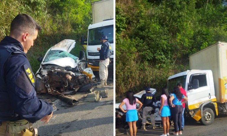 Acidente com carro de passeio e caminhões interdita BR-101