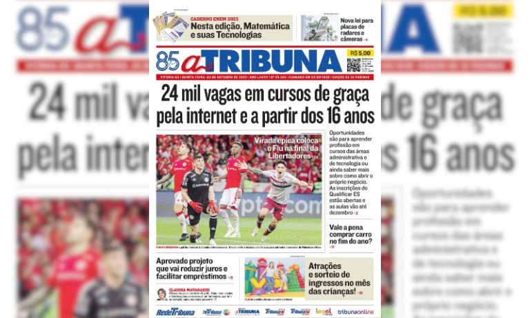 Confira os destaques do jornal A Tribuna desta quinta-feira