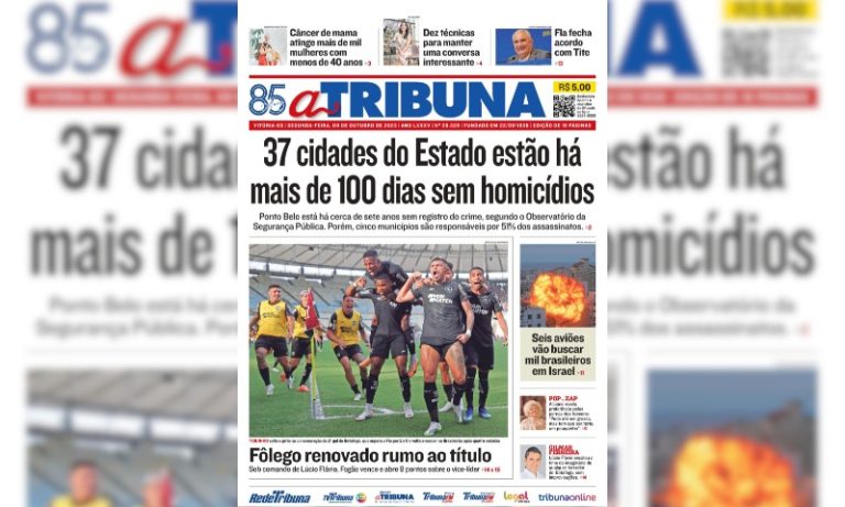 Confira os destaques do jornal A Tribuna desta segunda-feira