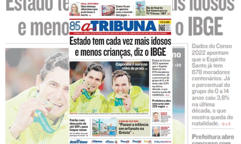 Veja os destaques do jornal A Tribuna deste sábado, dia 28 de outubro de 2023