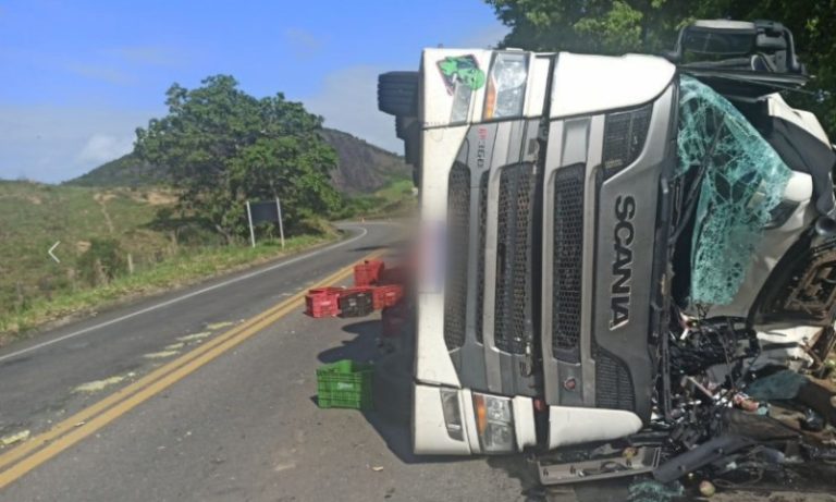Caminhão tomba e interdita parcialmente BR-259 no ES