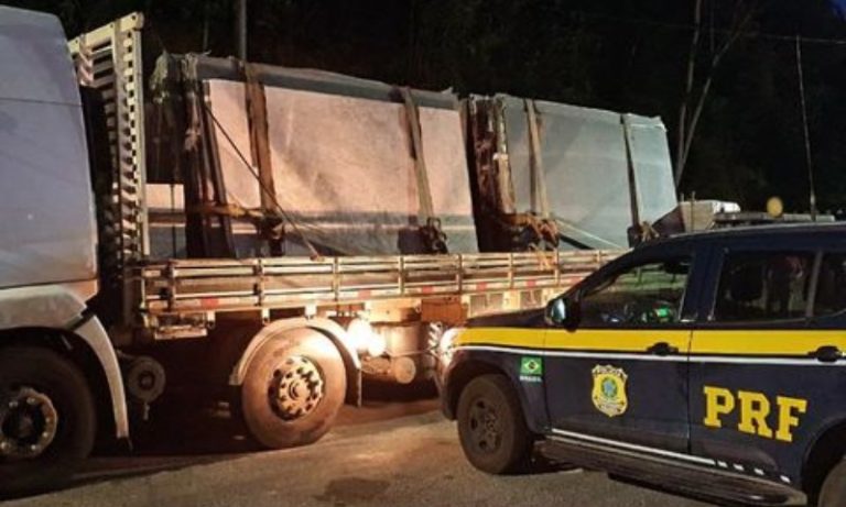 Carreta é retida por transportar granito irregular e com excesso de peso na BR-101