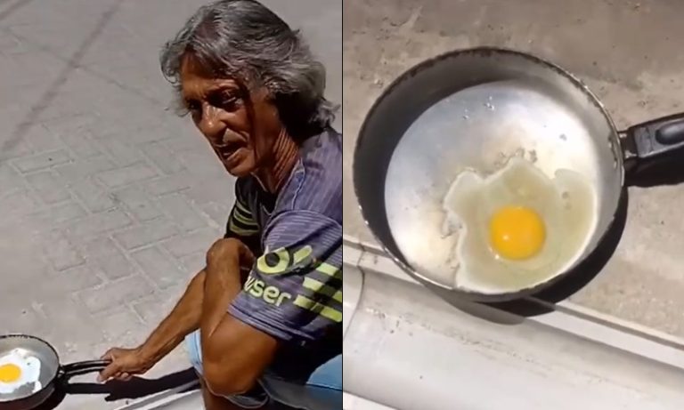 Em meio a onda de calor, sósia de Jorge Jesus “frita” ovo em calçada de Cachoeiro