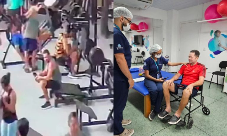 Homem atingido por aparelho em academia no CE posta vídeo engatinhando