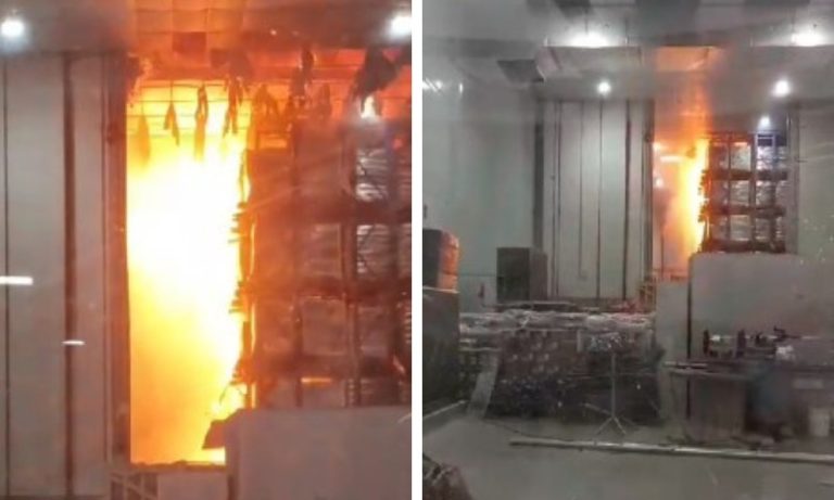 Imagens mostram fogo dentro de fábrica da Cacau Show durante incêndio em Linhares