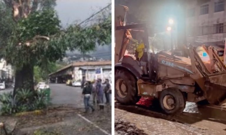 Temporal provoca desabamentos e deixa ruas alagadas na região serrana do Rio