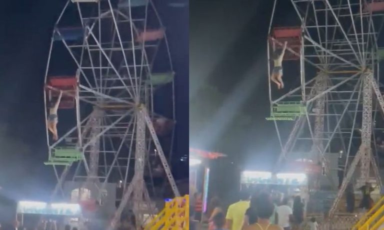 VÍDEO | Adolescente fica presa e cai de roda gigante em movimento
