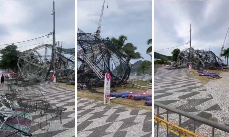 Árvore de Natal de 50 metros cai em Niterói, dois dias antes de ser inaugurada