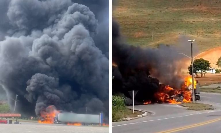 BR-262 no ES é totalmente interditada após incêndio em carretas