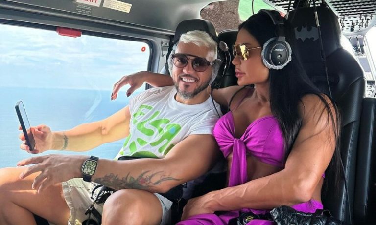 Belo e Gracyanne Barbosa levam marmitas para cruzeiro de Neymar
