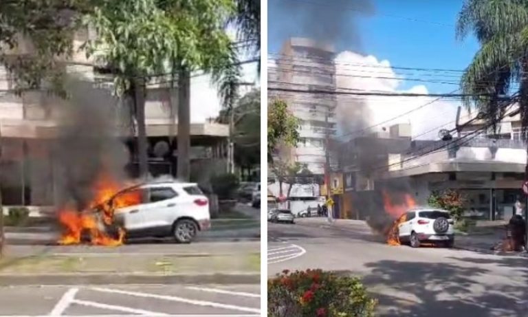 Carro pega fogo em Jardim Camburi
