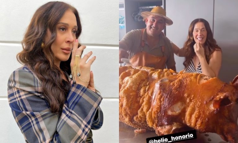 Claudia Raia causa polêmica ao mostrar pururuca de porco inteiro para o Natal