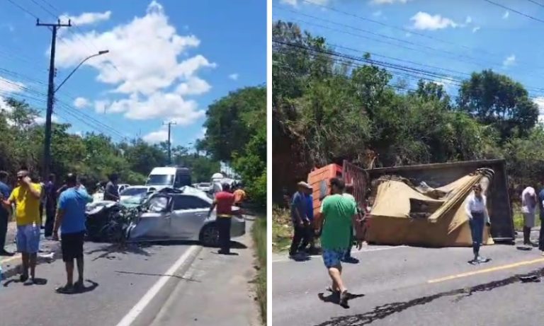 Acidente entre carro e caminhão deixa vítima presa às ferragens na Serra