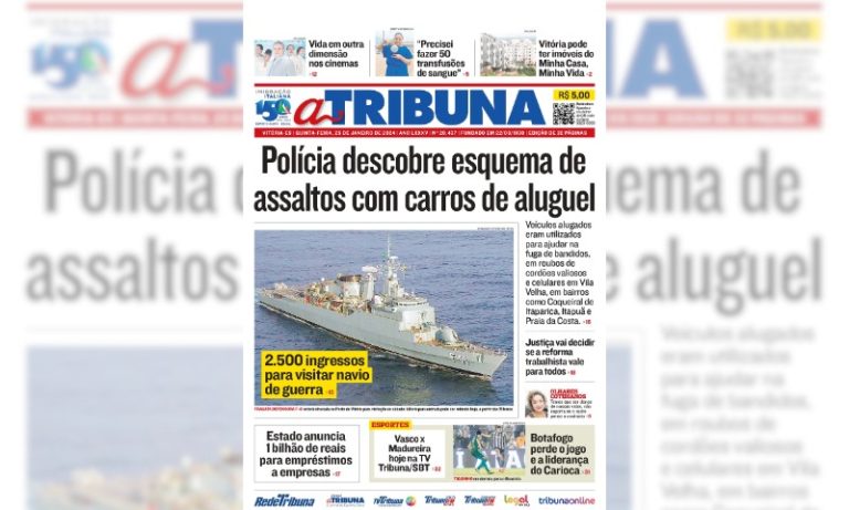 Confira os destaques do jornal A Tribuna desta quinta-feira