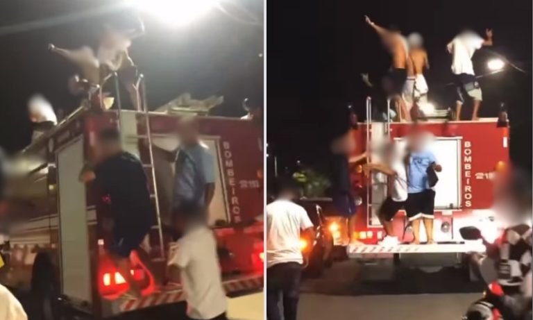 Público invade caminhão dos bombeiros e dança funk durante atendimento