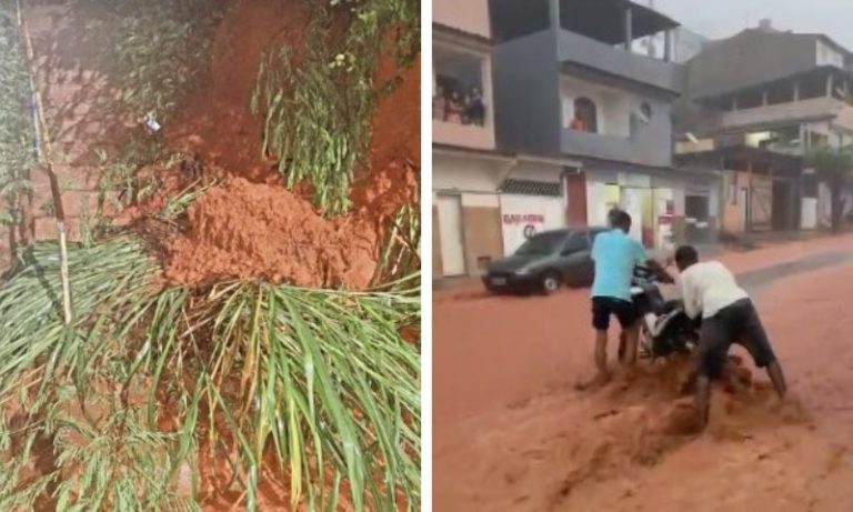 Temporal alaga ruas e água invade comércios de Afonso Cláudio