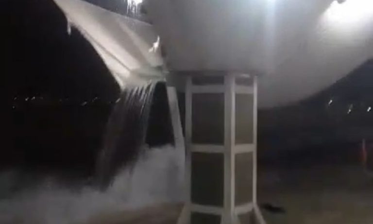 Vídeo mostra lona do Terminal de Itaparica rasgando após temporal