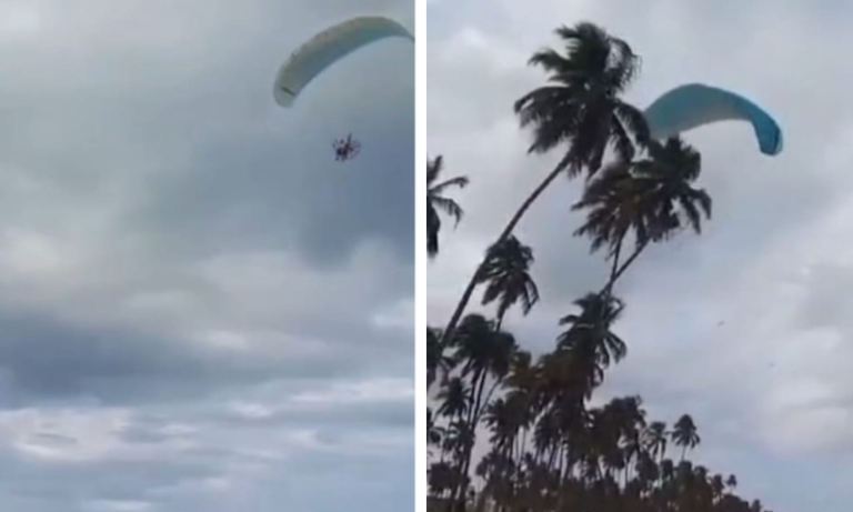 Paramotor colide com coqueiro e piloto é resgatado em Itapuama