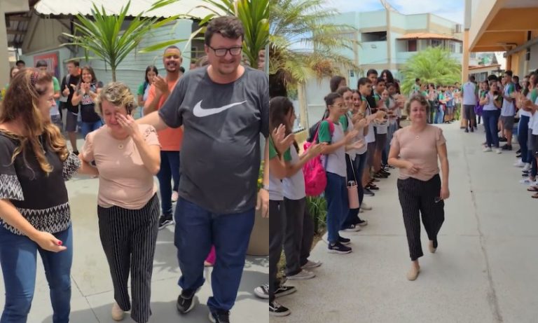 Professora se aposenta e é homenageada com corredor de aplausos em Colatina