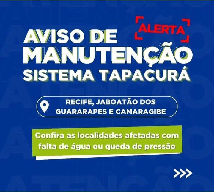Serviço no Sistema Tapacurá suspenderá fornecimento de água no Grande Recife