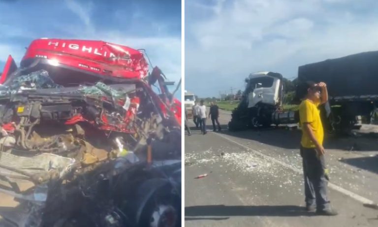 Acidente envolvendo carretas deixa feridos na rodovia BR-101