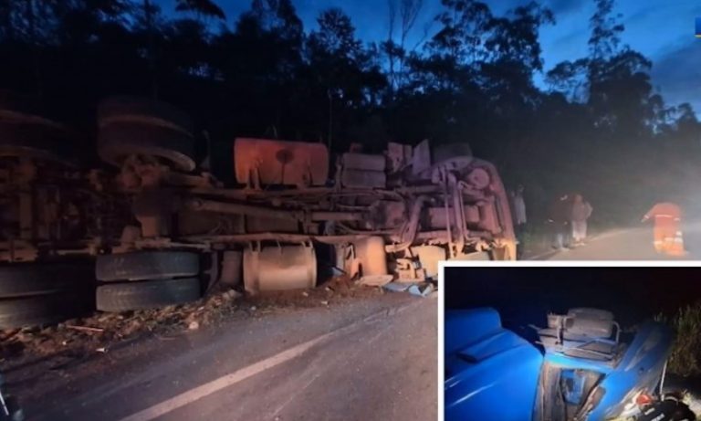 Caminhão tomba e deixa uma pessoa morta na BR-262 no ES
