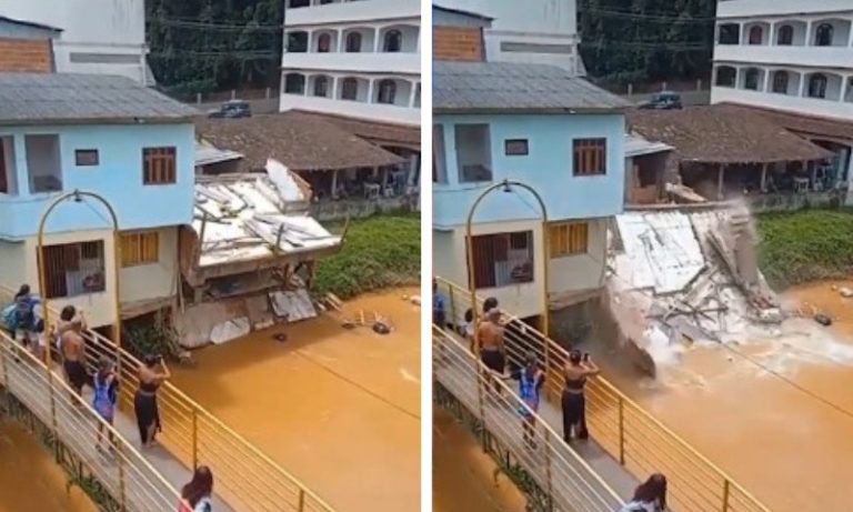 Casa desaba e escombros caem em rio na região Serrana do ES