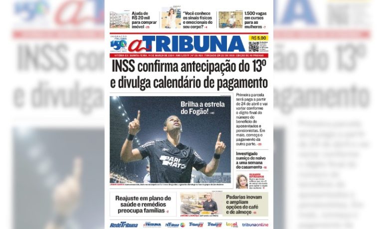 Confira os destaques do jornal A Tribuna desta quinta-feira