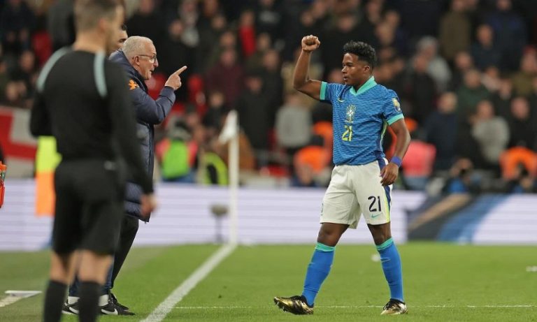 Endrick encanta imprensa da Espanha com gol pelo Brasil: ‘Conquistou Wembley’