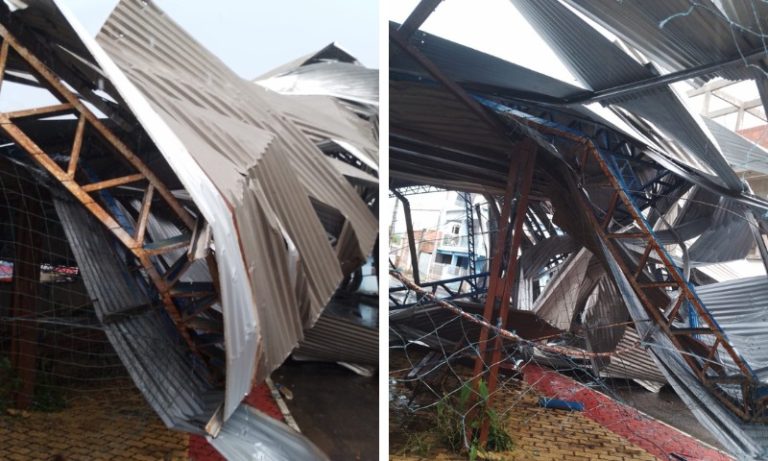 Temporal derruba cobertura de ginásio e destelha casas no Sul do ES