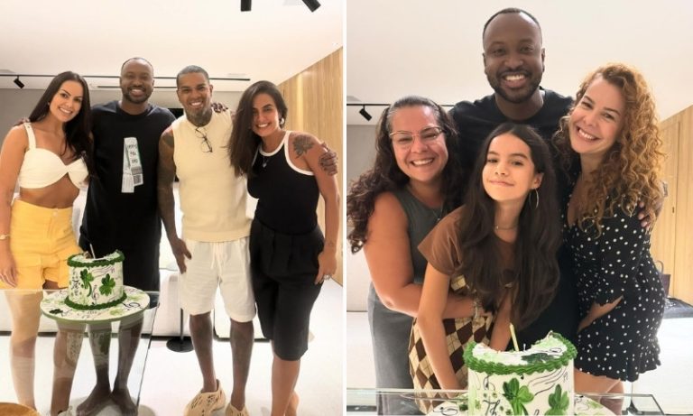 Thiaguinho comemora aniversário com Rodriguinho e ex-mulher, Fernanda Souza