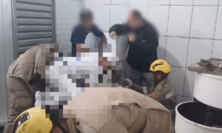 Bombeiros precisam cortar máquina no meio após padeiro ficar com mão presa