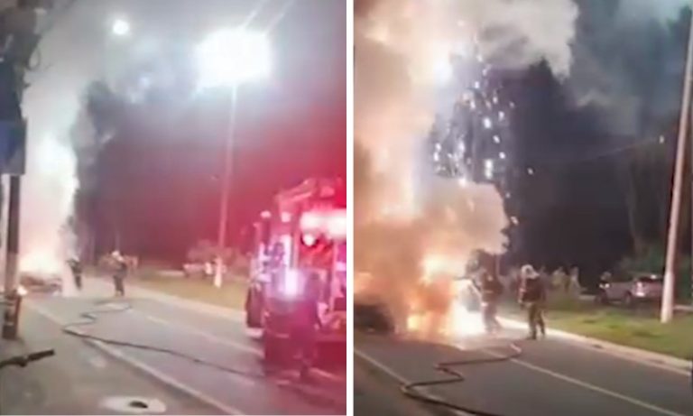 Carro de luxo pega fogo e explode em rodovia no ES