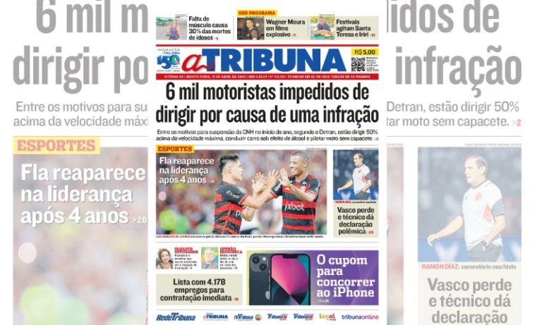 Confira os destaques do jornal A Tribuna desta quinta-feira