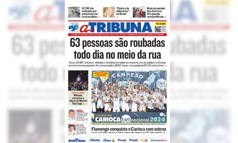 Confira os destaques do jornal A Tribuna desta segunda-feira
