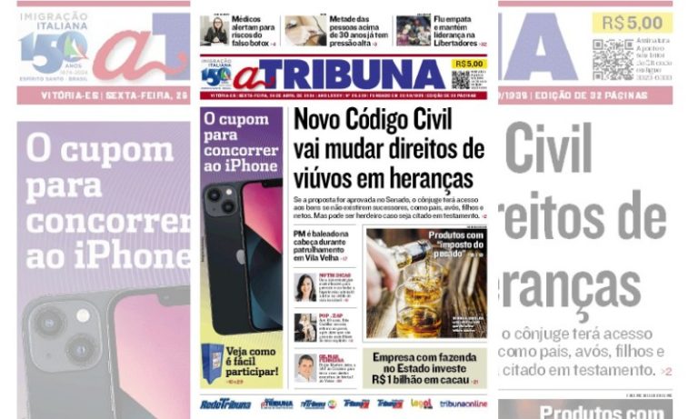 Confira os destaques do jornal A Tribuna desta sexta-feira
