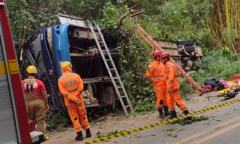 Motorista de ônibus que capotou em MG diz que tentou desviar de cães na via