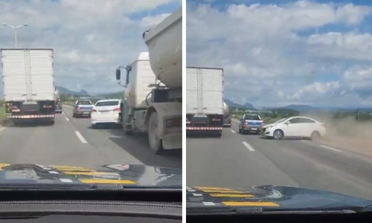 Motorista quase provoca acidente durante perseguição em rodovia do ES. Veja vídeo