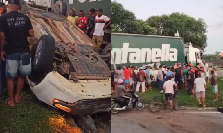 Acidente entre carreta e carro deixa um ferido na BR-101 em Sooretama