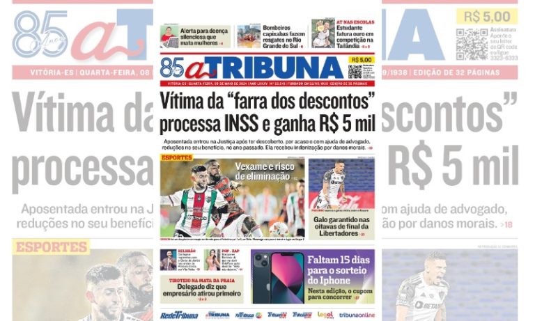 Confira os destaques do jornal A Tribuna desta quarta-feira