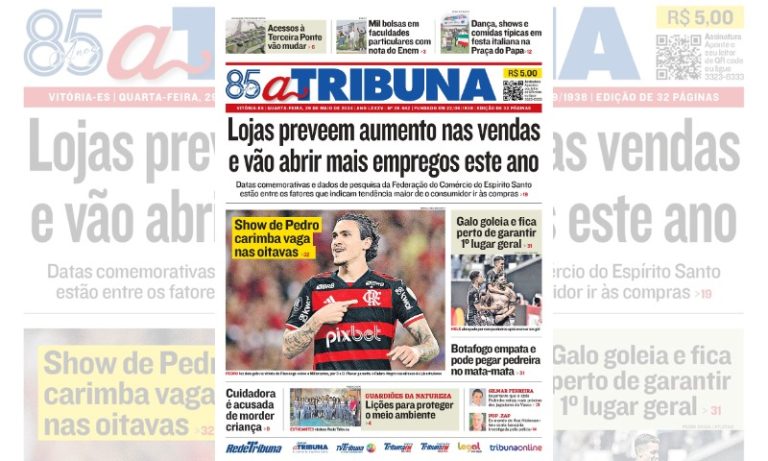 Confira os destaques do jornal A Tribuna desta quarta-feira