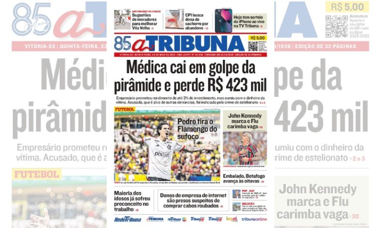 Confira os destaques do jornal A Tribuna desta quinta-feira