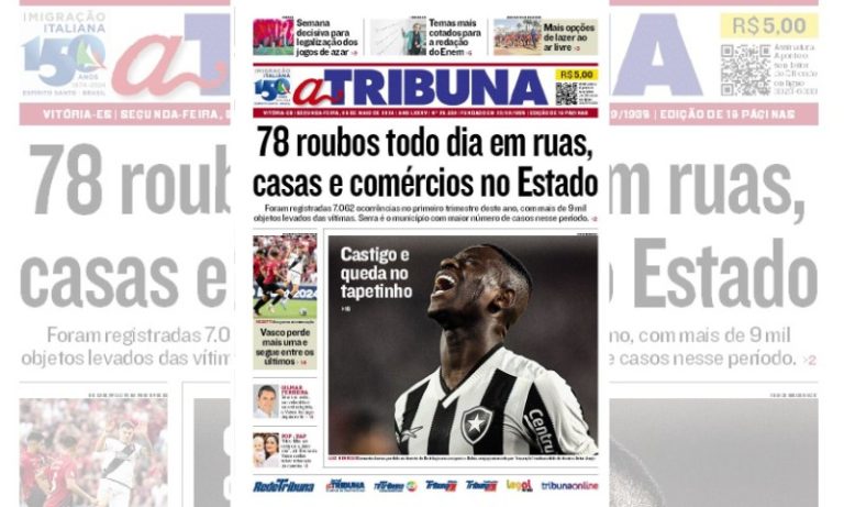 Confira os destaques do jornal A Tribuna desta segunda-feira