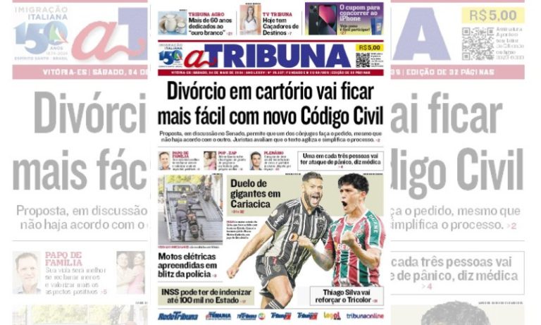 Confira os destaques do jornal A Tribuna deste sábado
