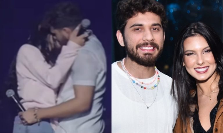Gustavo Mioto e Ana Castela trocam ‘beijão’ em show; veja vídeo