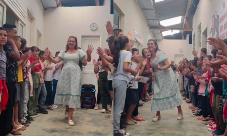VÍDEO: Professora se emociona com homenagem no dia da aposentadoria em escola no ES
