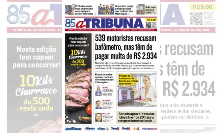 Confira os destaques do jornal A Tribuna desta quinta-feira