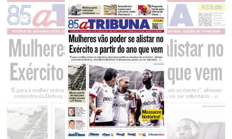 Confira os destaques do jornal A Tribuna desta segunda-feira